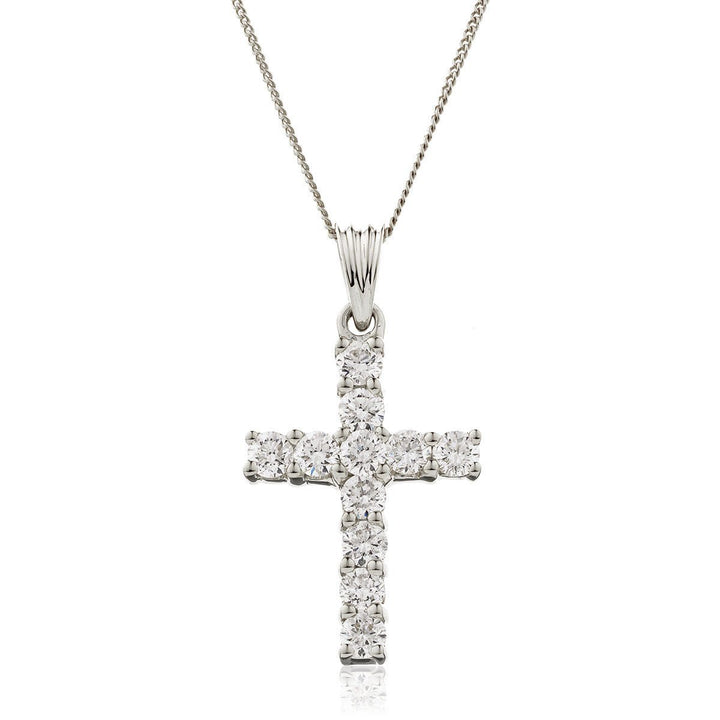 Diamond Cross Pendant Necklace 0.75ct G SI Quality in 18k White Gold - David Ashley