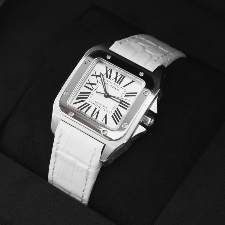 Cartier Santos 100 Mid-Size White Dial Stainless Steel Ref: 2878 - My Jewel World