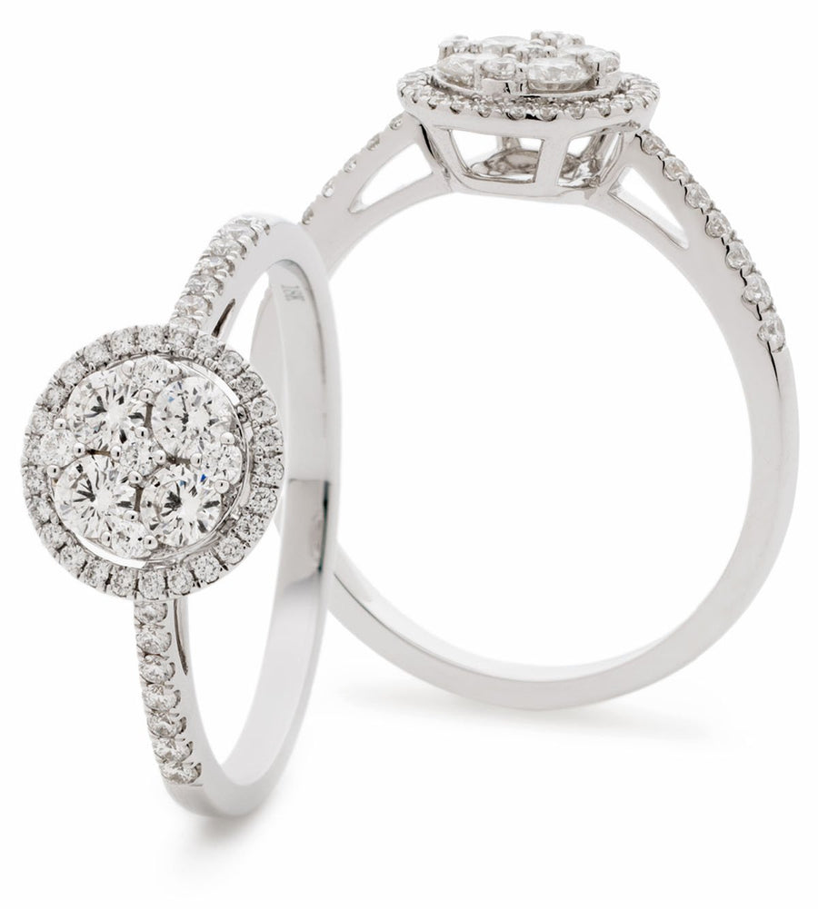 Cluster Halo Diamond Ring 0.50ct F-VS Quality in 18k White Gold - David Ashley