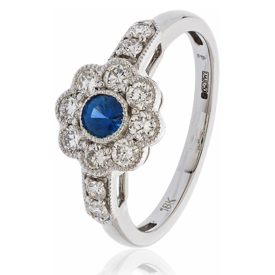 Cluster Sapphire & Diamond Ring 0.70ct F-VS Quality in 18k White Gold - David Ashley