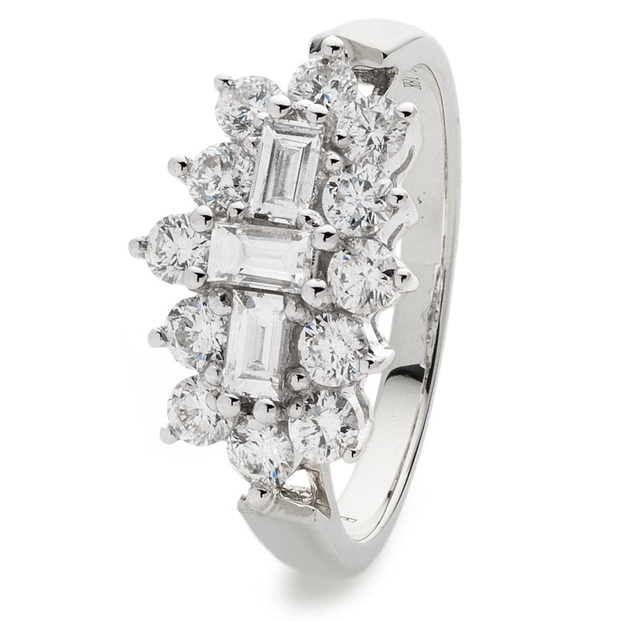 Diamond Boat Cluster Ring 1.00ct F-VS Quality in 18k White Gold - David Ashley