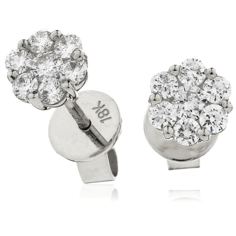 Diamond Cluster Earrings 1.00ct F VS Quality in 18k White Gold - David Ashley