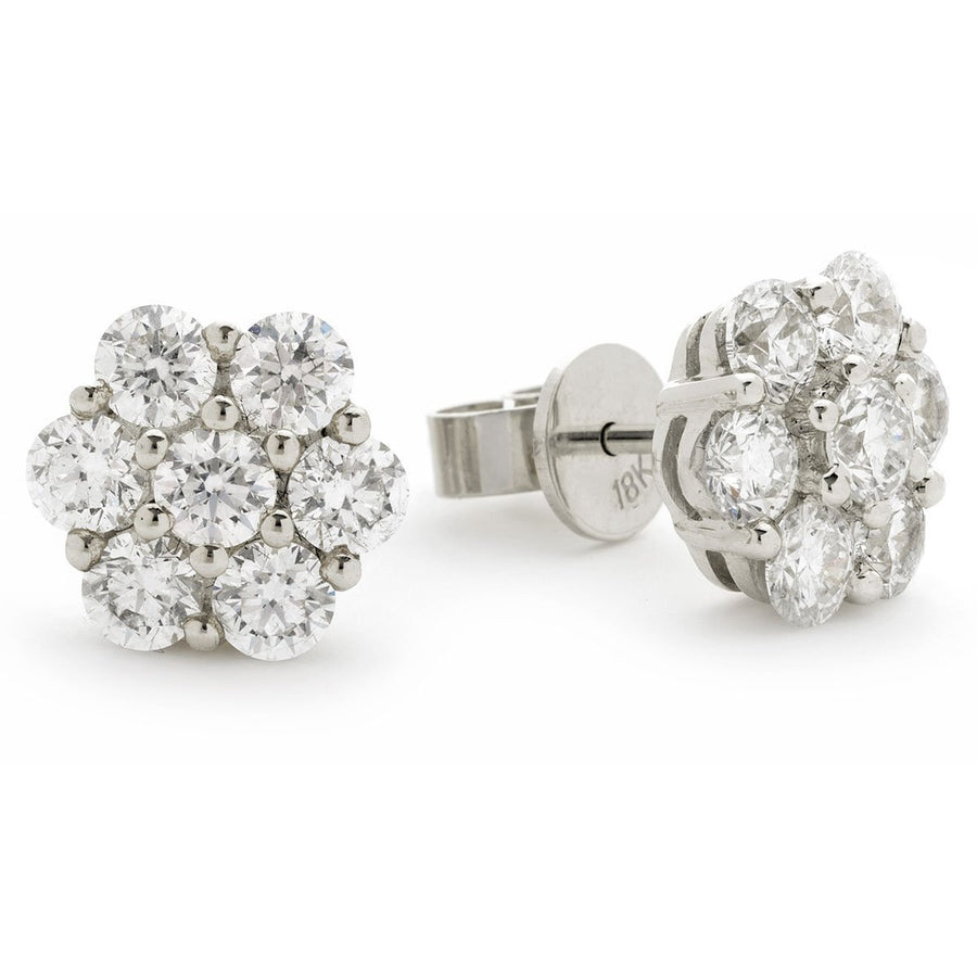 Diamond Cluster Earrings 2.00ct F VS Quality in 18k White Gold - David Ashley