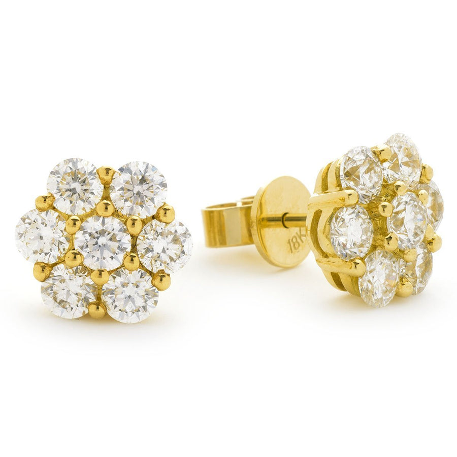 Diamond Cluster Earrings 2.00ct F VS Quality in 18k Yellow Gold - David Ashley