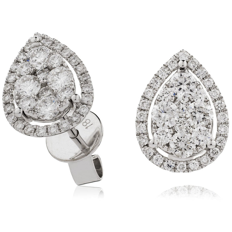 Diamond Cluster Halo Earrings 0.75ct F VS Quality in 18k White Gold - David Ashley