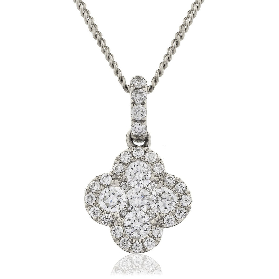 Diamond Cluster Pendant Necklace 0.30ct F VS Quality in 18k White Gold - David Ashley