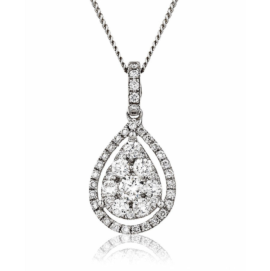 Diamond Cluster Pendant Necklace 0.50ct F VS Quality in 18k White Gold - David Ashley