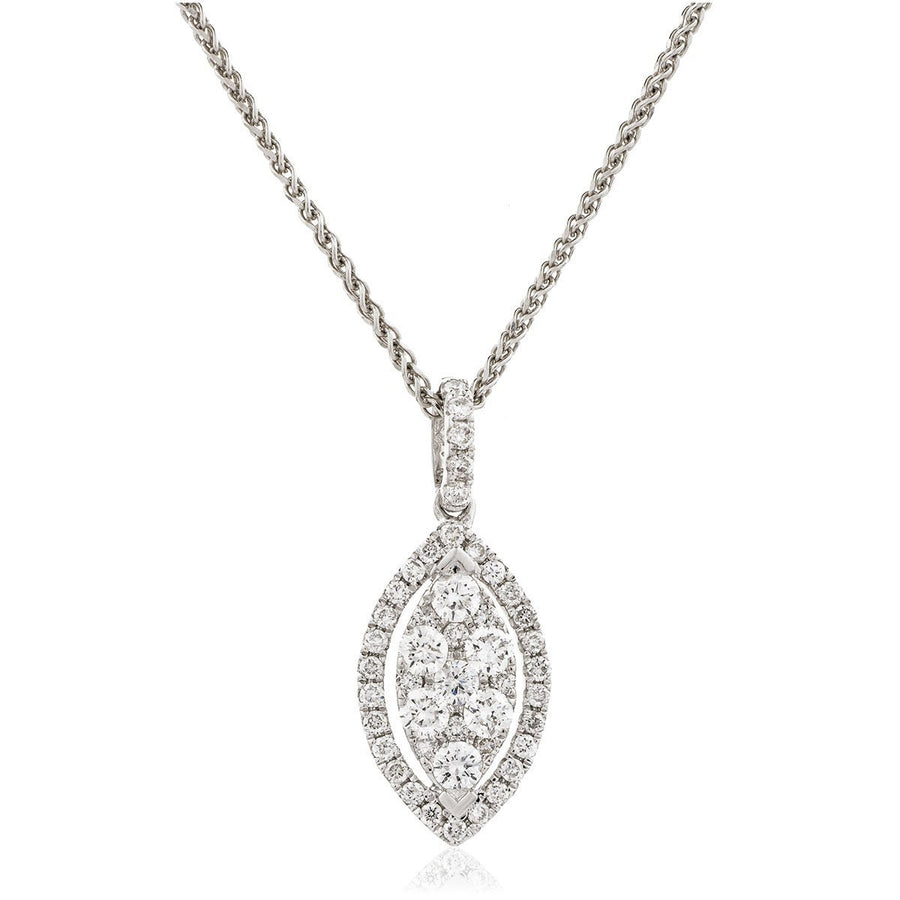 Diamond Cluster Pendant Necklace 0.50ct F VS Quality in 18k White Gold - David Ashley