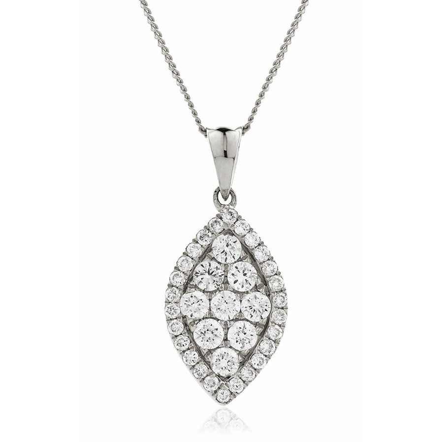 Diamond Cluster Pendant Necklace 0.60ct F VS Quality in 18k White Gold - David Ashley