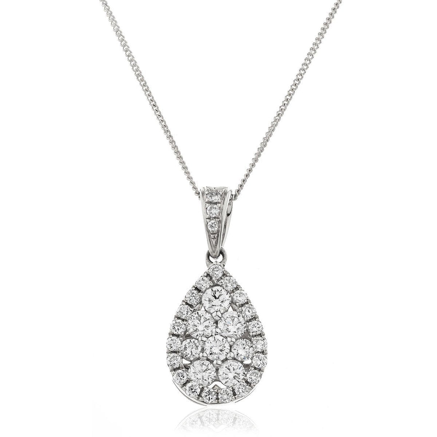 Diamond Cluster Pendant Necklace 0.60ct F VS Quality in 18k White Gold - David Ashley