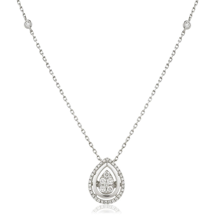 Diamond Cluster Pendant Necklace 0.60ct F VS Quality in 18k White Gold - David Ashley