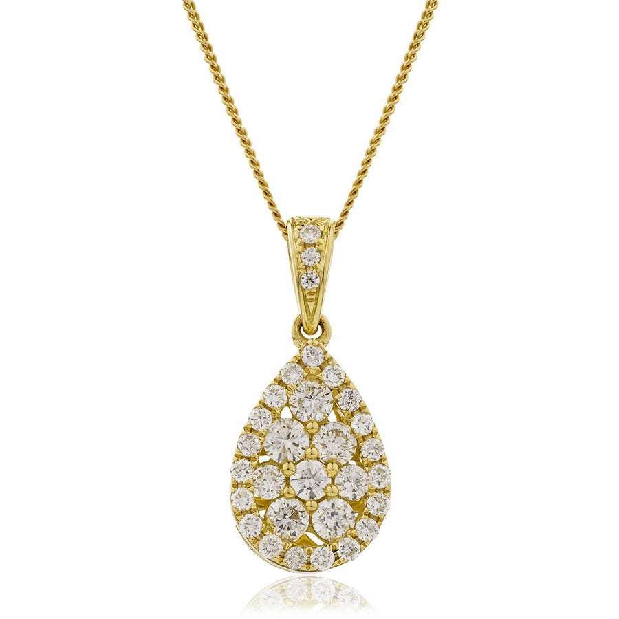 Diamond Cluster Pendant Necklace 0.60ct F VS Quality in 18k Yellow Gold - David Ashley