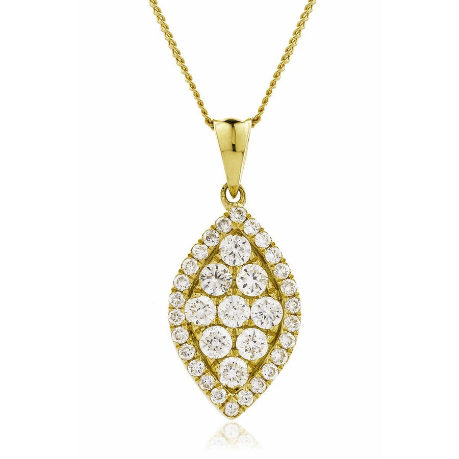 Diamond Cluster Pendant Necklace 0.60ct F VS Quality in 18k Yellow Gold - David Ashley