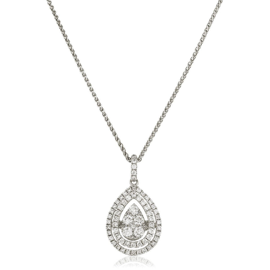 Diamond Cluster Pendant Necklace 0.65ct F VS Quality in 18k White Gold - David Ashley