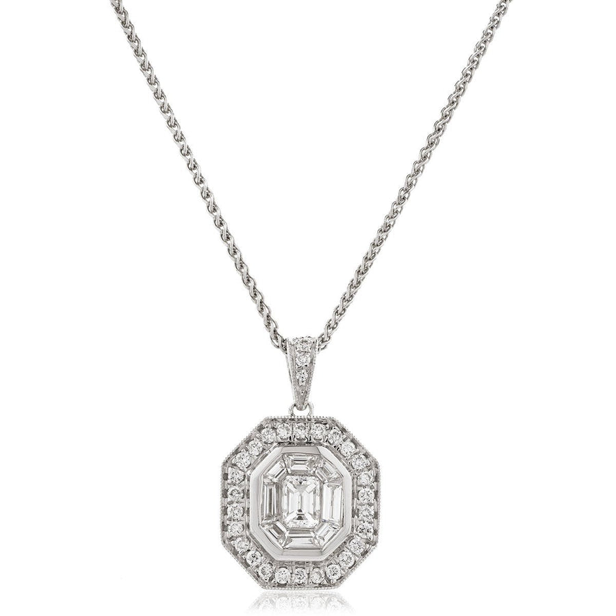 Diamond Cluster Pendant Necklace 0.65ct F VS Quality in 18k White Gold - David Ashley