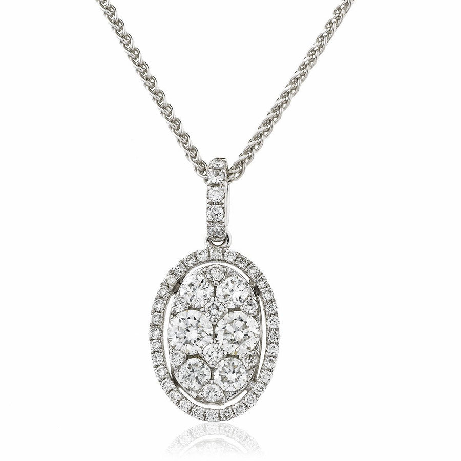 Diamond Cluster Pendant Necklace 0.70ct F VS Quality in 18k White Gold - David Ashley