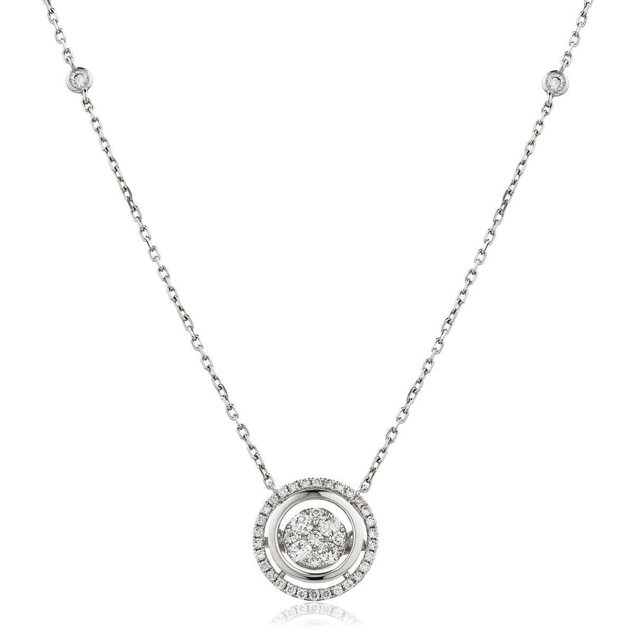 Diamond Cluster Pendant Necklace 0.70ct F VS Quality in 18k White Gold - David Ashley