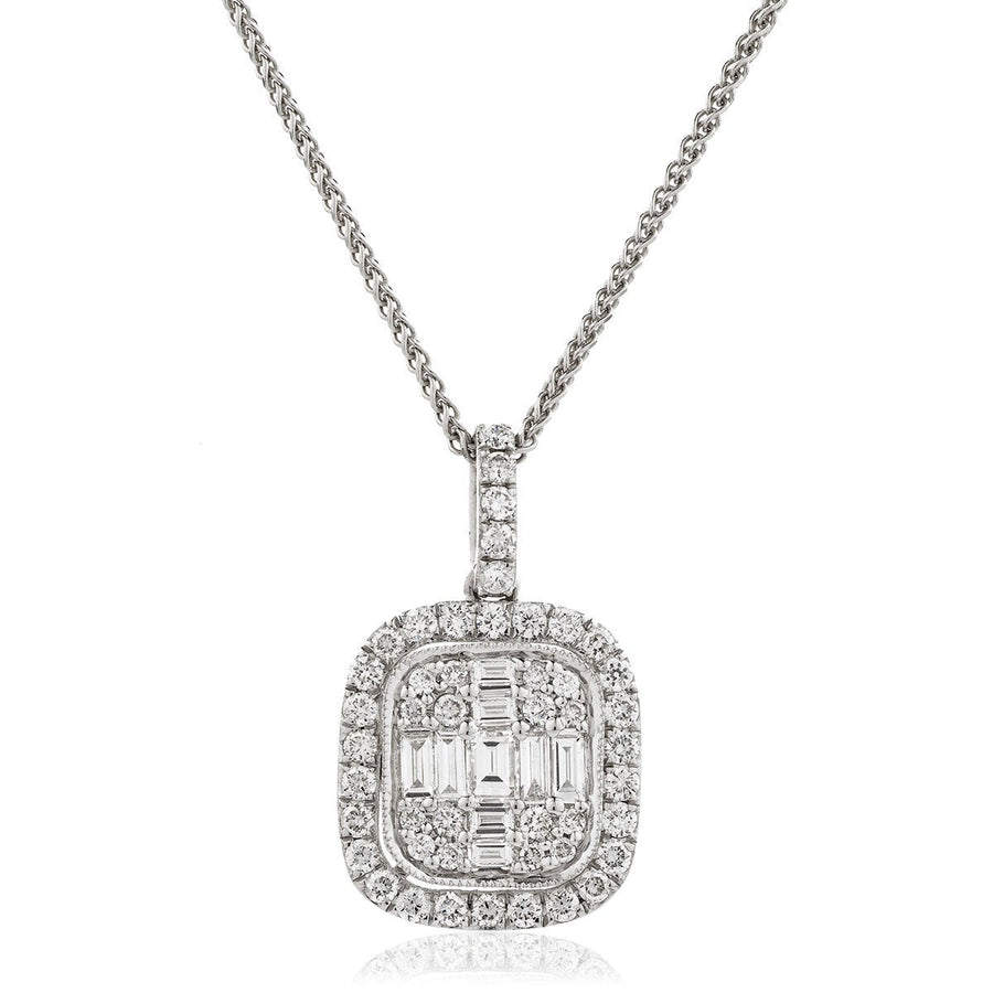 Diamond Cluster Pendant Necklace 0.75ct F VS Quality in 18k White Gold - David Ashley