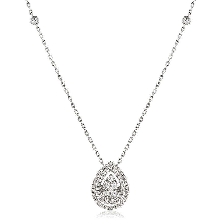 Diamond Cluster Pendant Necklace 0.75ct F VS Quality in 18k White Gold - David Ashley