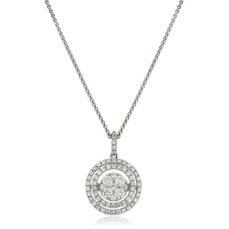 Diamond Cluster Pendant Necklace 0.75ct F VS Quality in 18k White Gold - David Ashley