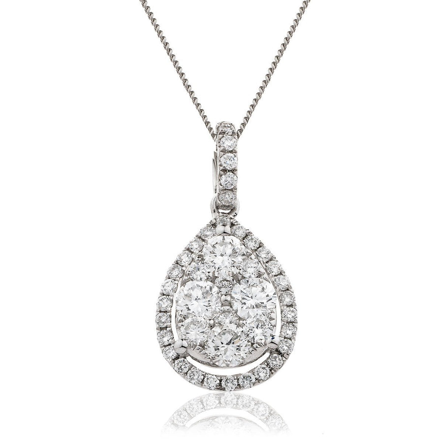 Diamond Cluster Pendant Necklace 0.75ct F VS Quality in 18k White Gold - David Ashley