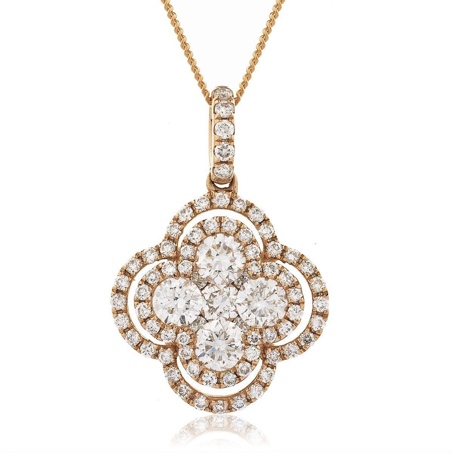 Diamond Cluster Pendant Necklace 0.80ct F VS Quality in 18k Rose Gold - David Ashley