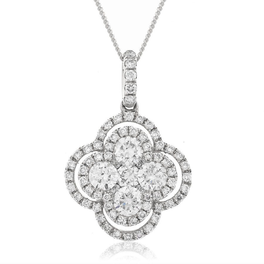 Diamond Cluster Pendant Necklace 0.80ct F VS Quality in 18k White Gold - David Ashley