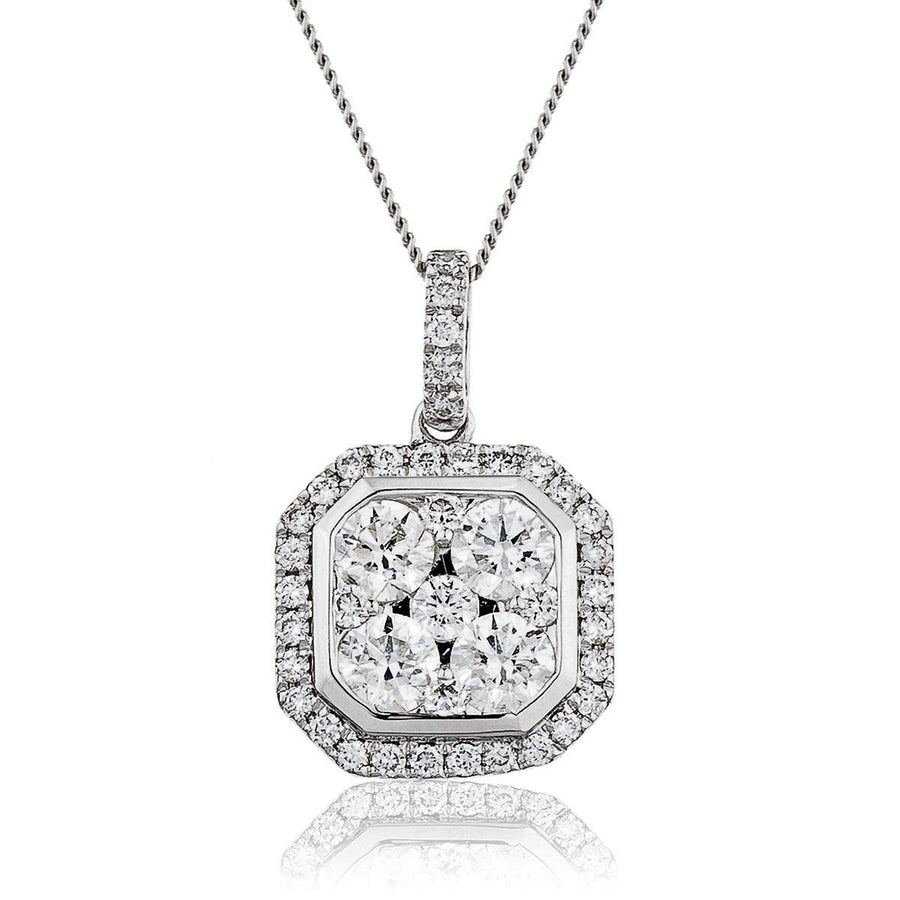 Diamond Cluster Pendant Necklace 0.80ct F VS Quality in 18k White Gold - David Ashley