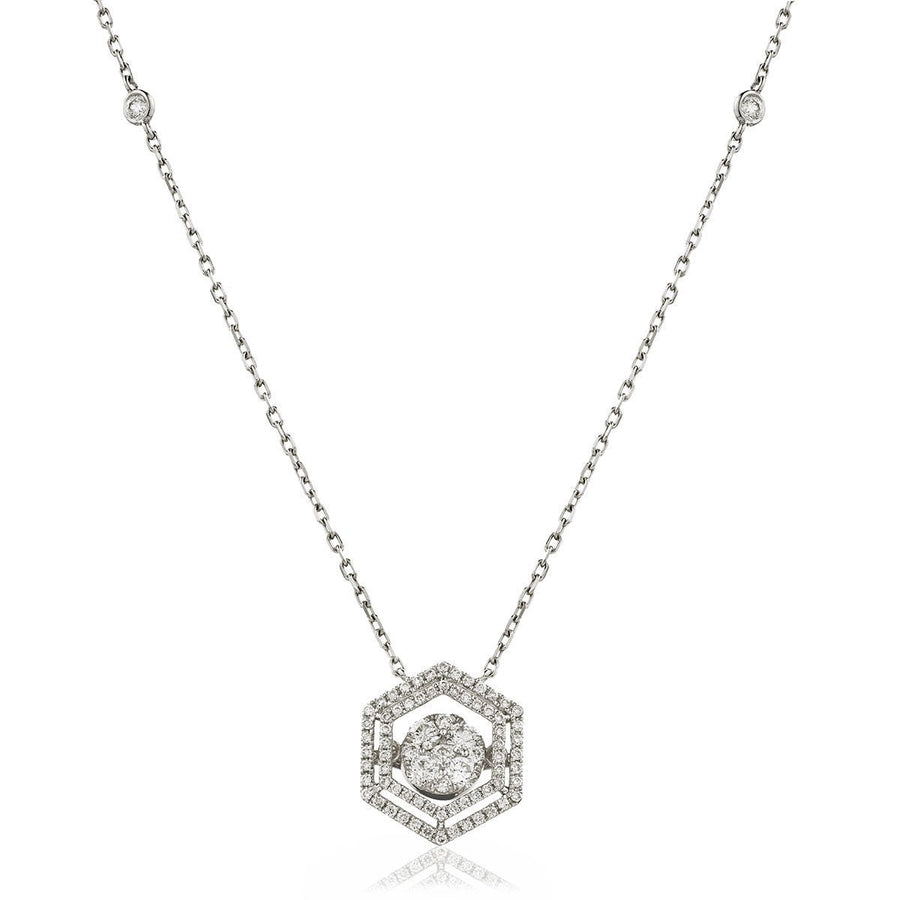 Diamond Cluster Pendant Necklace 0.80ct F VS Quality in 18k White Gold - David Ashley