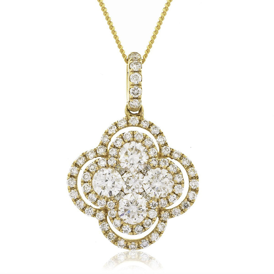 Diamond Cluster Pendant Necklace 0.80ct F VS Quality in 18k Yellow Gold - David Ashley