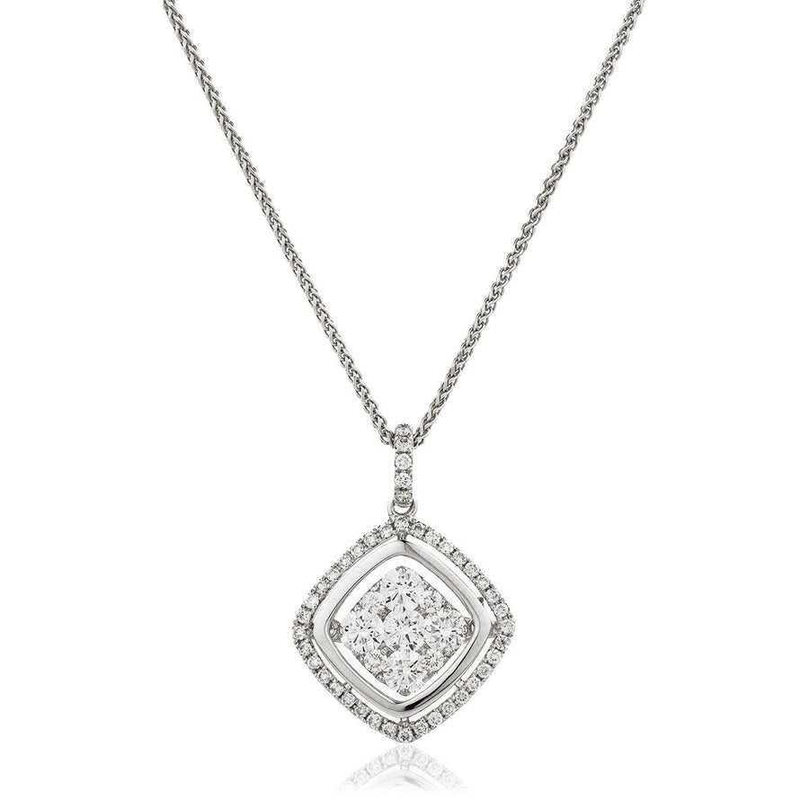 Diamond Cluster Pendant Necklace 0.90ct F VS Quality in 18k White Gold - David Ashley