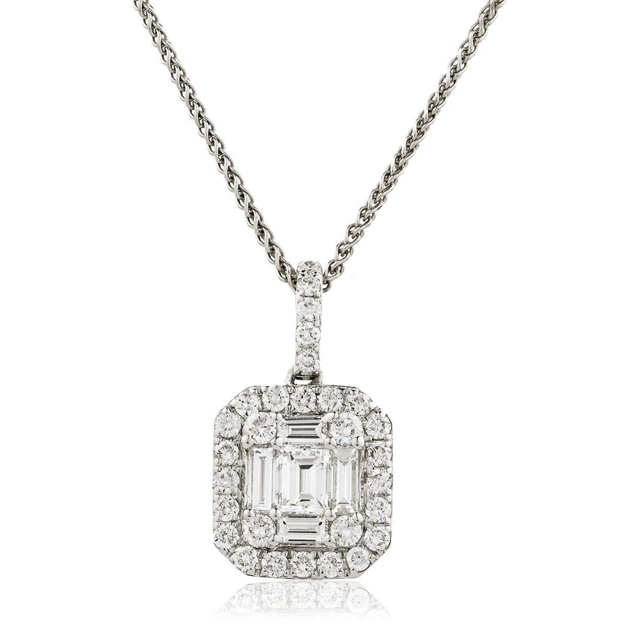 Diamond Cluster Pendant Necklace 0.90ct F VS Quality in 18k White Gold - David Ashley