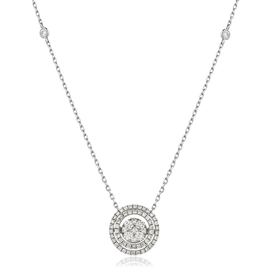 Diamond Cluster Pendant Necklace 0.90ct F VS Quality in 18k White Gold - David Ashley