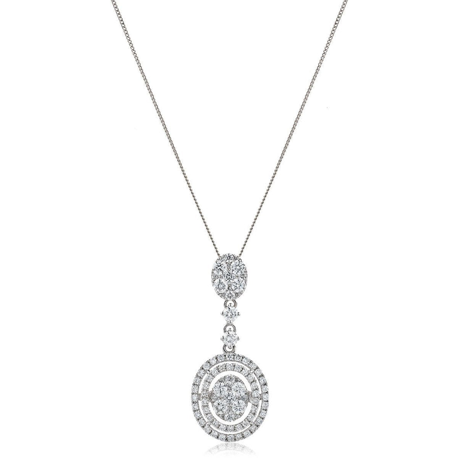 Diamond Cluster Pendant Necklace 0.95ct F VS Quality in 18k White Gold - David Ashley