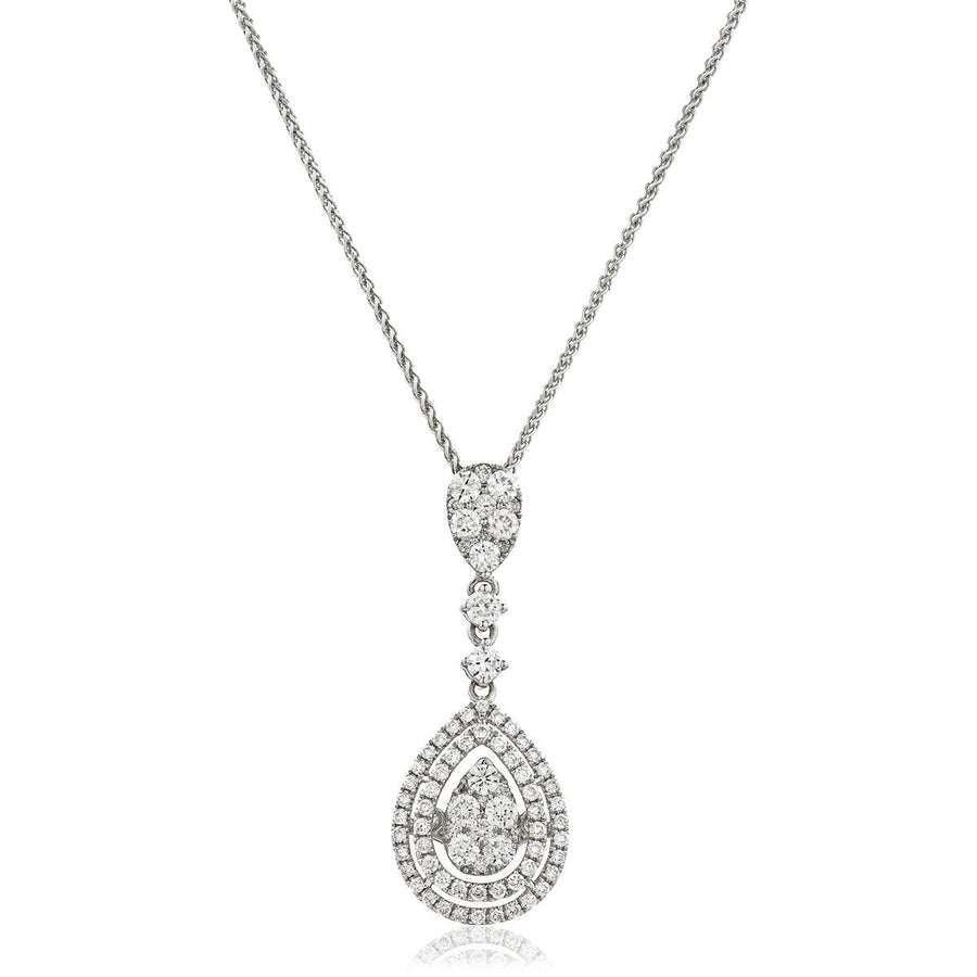 Diamond Cluster Pendant Necklace 1.00ct F VS Quality in 18k White Gold - David Ashley