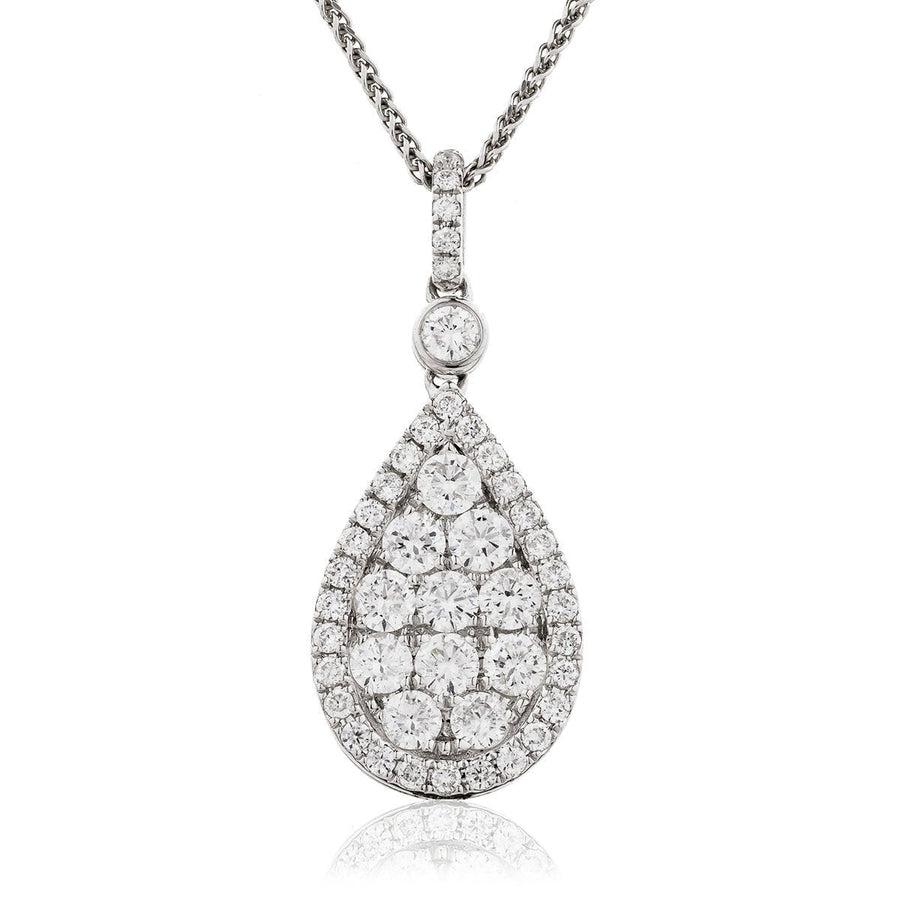 Diamond Cluster Pendant Necklace 1.00ct F VS Quality in 18k White Gold - David Ashley