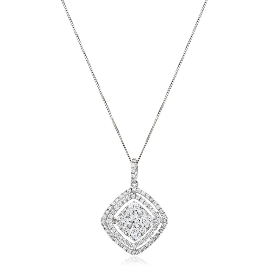 Diamond Cluster Pendant Necklace 1.00ct F VS Quality in 18k White Gold - David Ashley