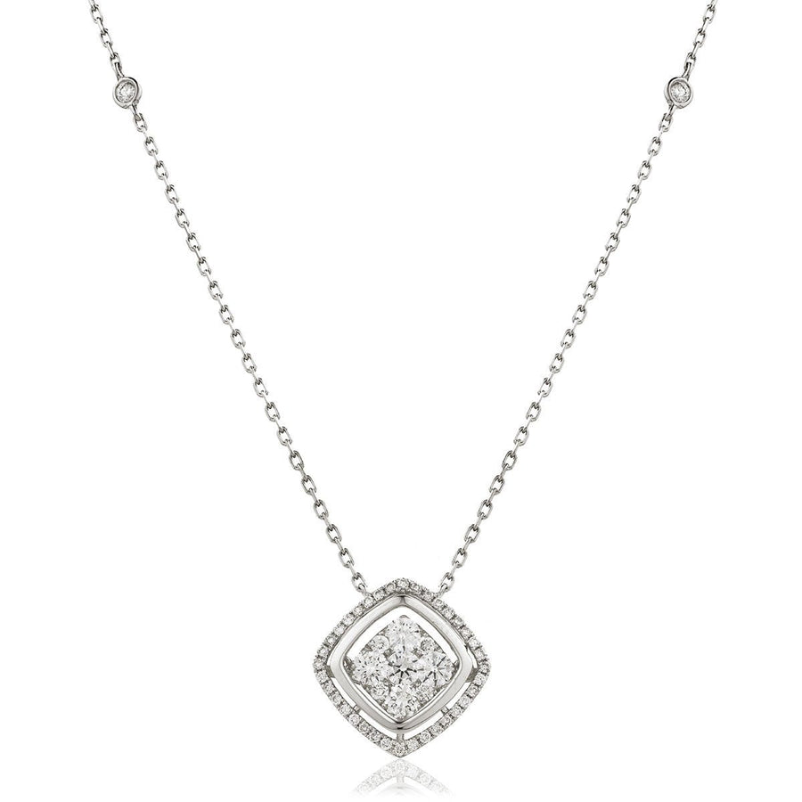 Diamond Cluster Pendant Necklace 1.05ct F VS Quality in 18k White Gold - David Ashley