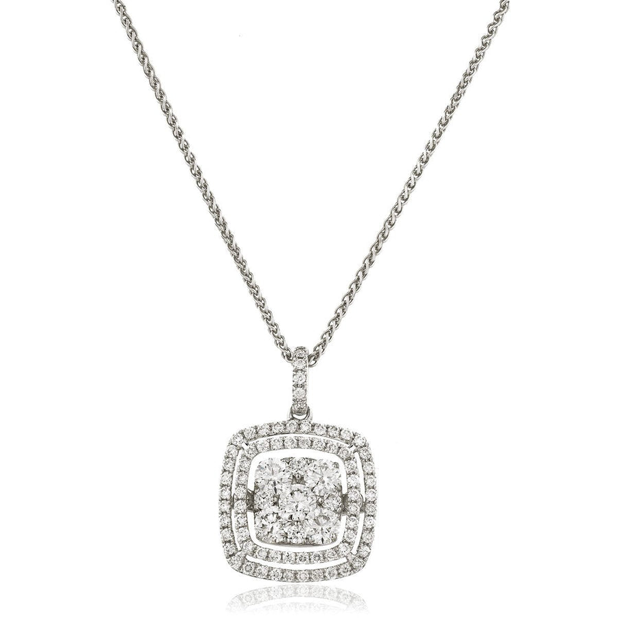 Diamond Cluster Pendant Necklace 1.05ct F VS Quality in 18k White Gold - David Ashley