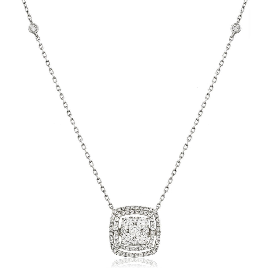 Diamond Cluster Pendant Necklace 1.25ct F VS Quality in 18k White Gold - David Ashley