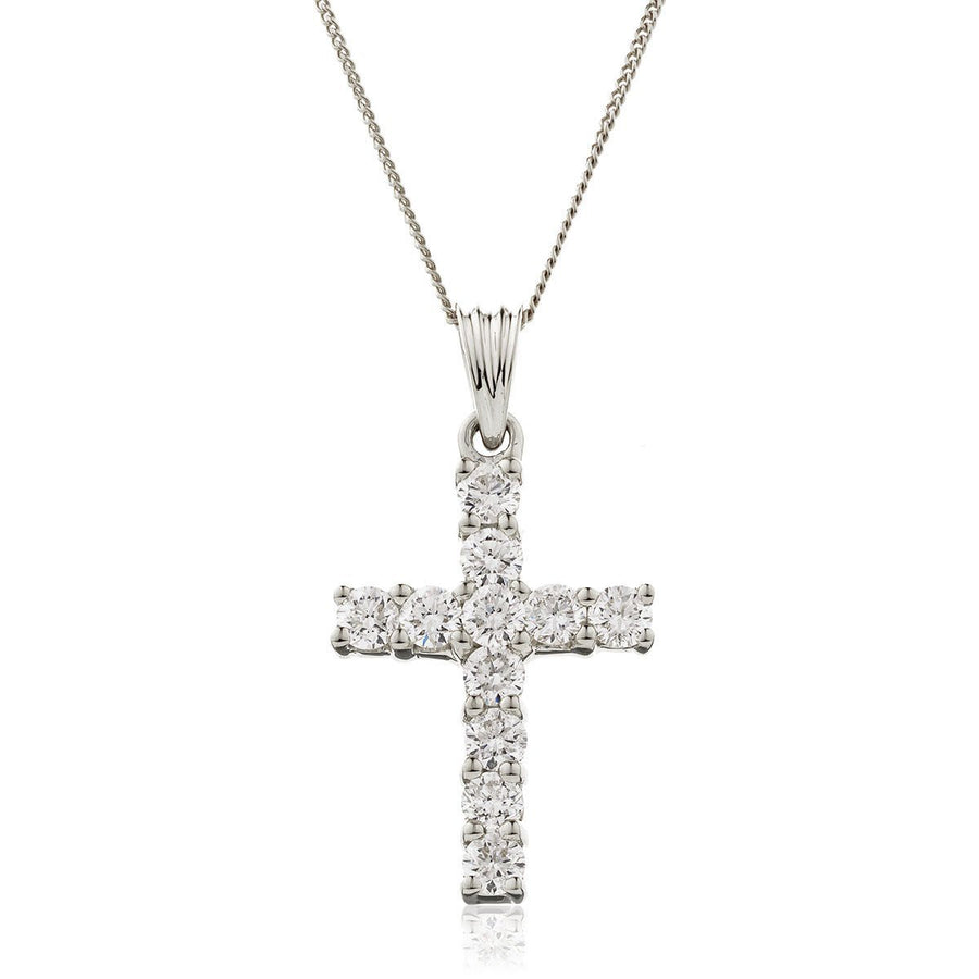 Diamond Cross Pendant Necklace 1.00ct F VS Quality in 18k White Gold - David Ashley