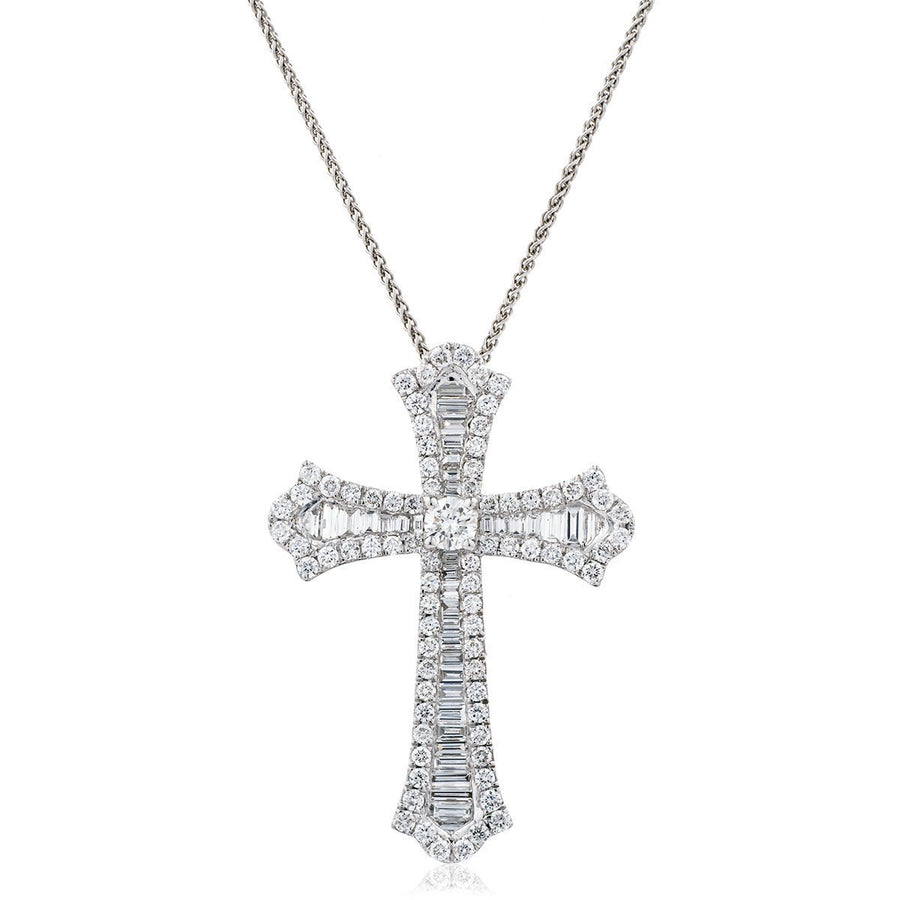 Diamond Cross Pendant Necklace 1.00ct G SI Quality in 18k White Gold - David Ashley