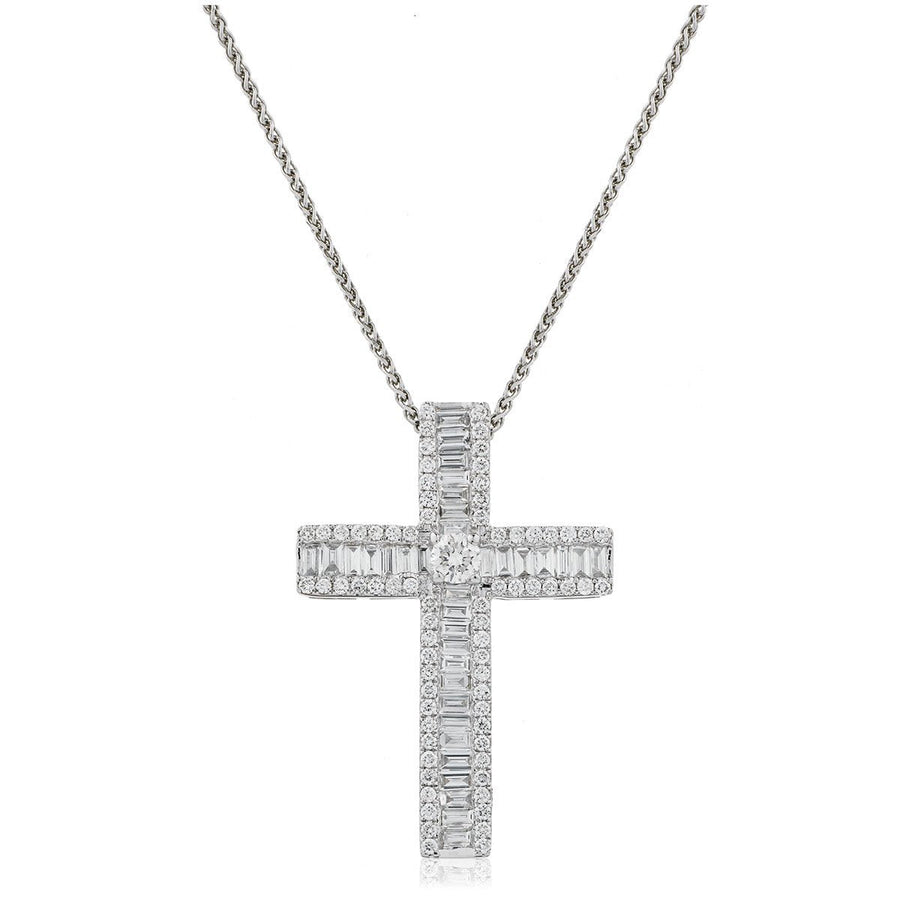 Diamond Cross Pendant Necklace 1.10ct G SI Quality in 18k White Gold - David Ashley