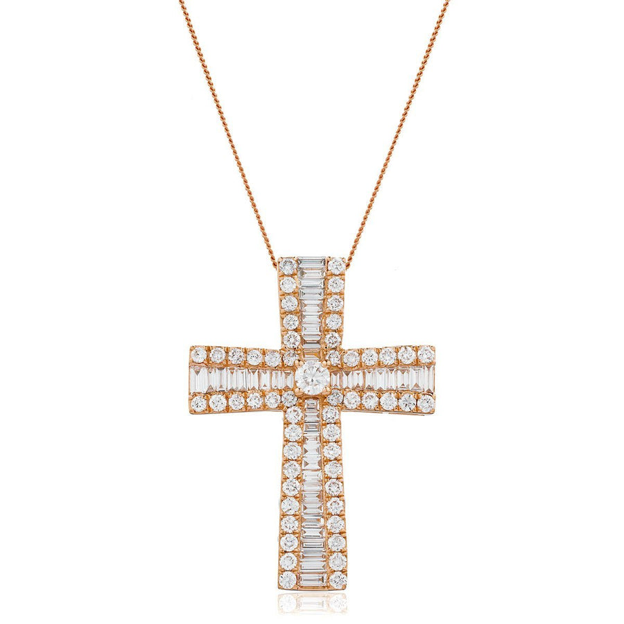 Diamond Cross Pendant Necklace 3.00ct G SI Quality in 18k Rose Gold - David Ashley