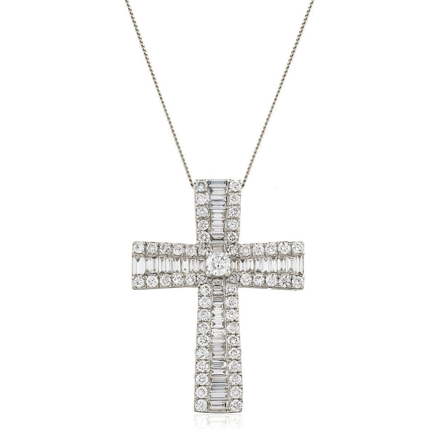 Diamond Cross Pendant Necklace 3.00ct G SI Quality in 18k White Gold - David Ashley