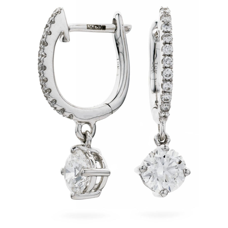 Diamond Drop Earrings 0.75ct F VS Quality in 18k White Gold - David Ashley