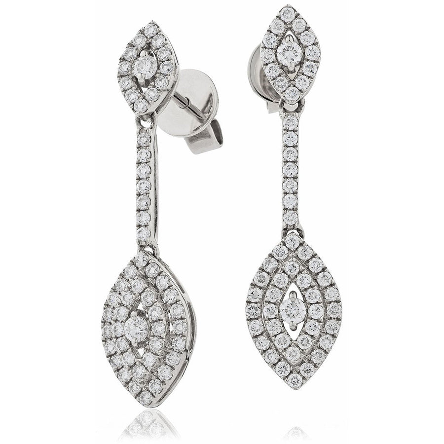 Diamond Drop Earrings 0.80ct F VS Quality in 18k White Gold - David Ashley