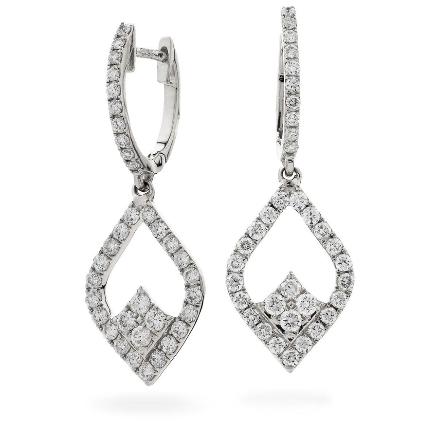 Diamond Drop Earrings 1.00ct F VS Quality in 18k White Gold - David Ashley