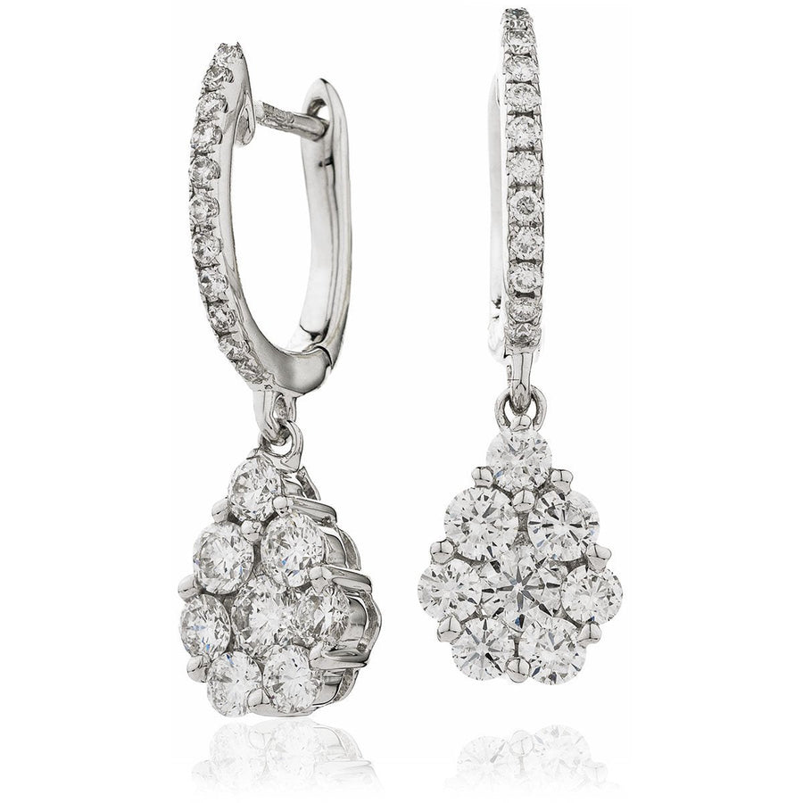 Diamond Drop Earrings 1.00ct F VS Quality in 18k White Gold - David Ashley