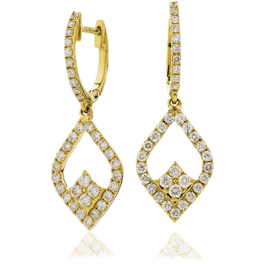 Diamond Drop Earrings 1.00ct F VS Quality in 18k Yellow Gold - David Ashley